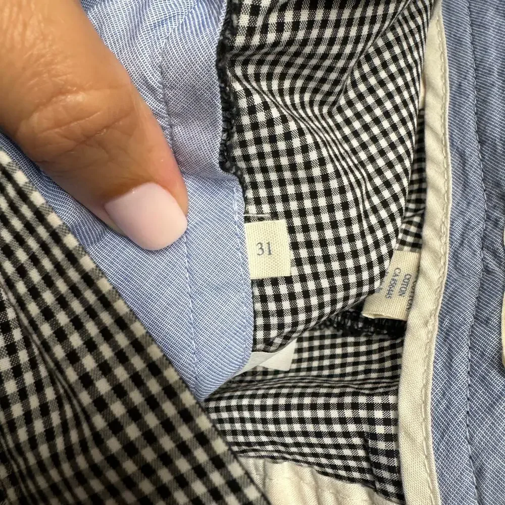 J.Crew Mens Black White Gingham Checkered Shorts Size 31 Inseam 10